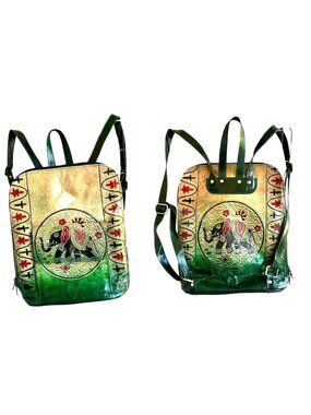 Shantiniketan Elephant Embossed Leather Backpack Handmade in India Travel READ